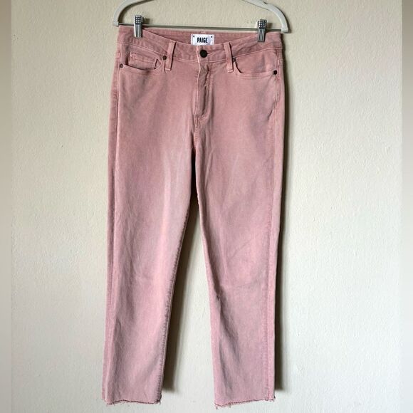 Paige Hoxton Pink Jeans Straight Leg Ankle Stretchy Raw Crop Ankle Size 28 - Picture 6 of 10
